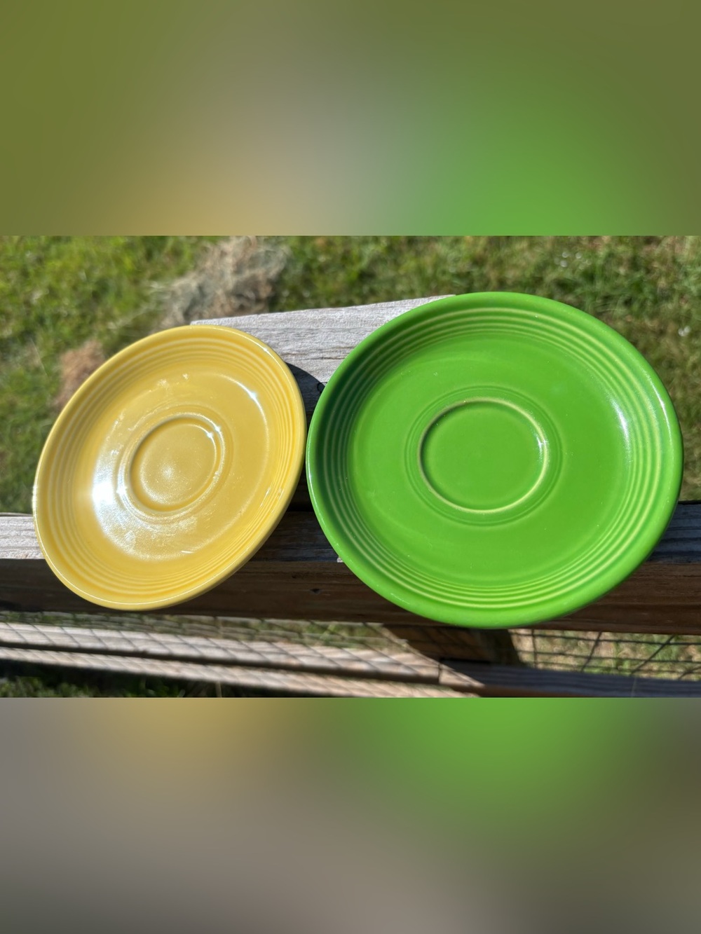 Fiesta Bright Yellow and Lime Green Ceramic Saucers - Set of 2